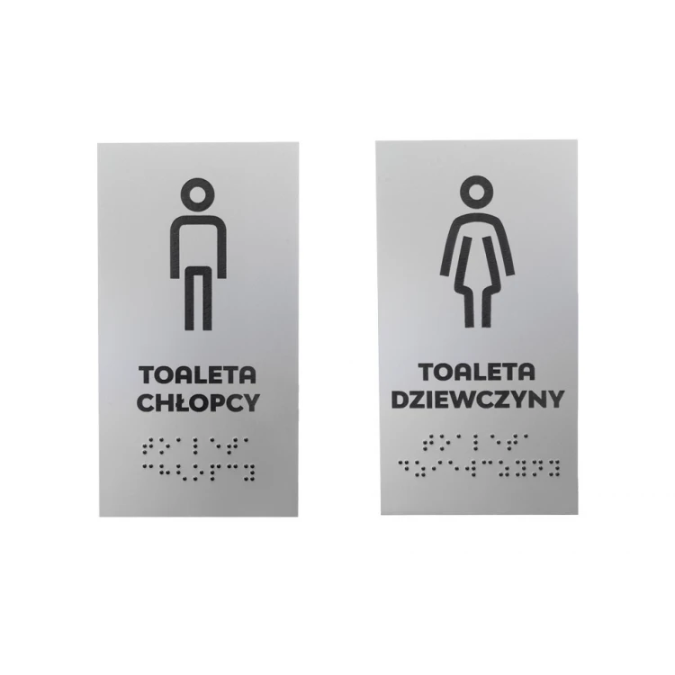 Toilette - Schild für die Schule mit Brailleschrift - silbernes Laminat 3mm - Abm. 80x150mm - TAB340