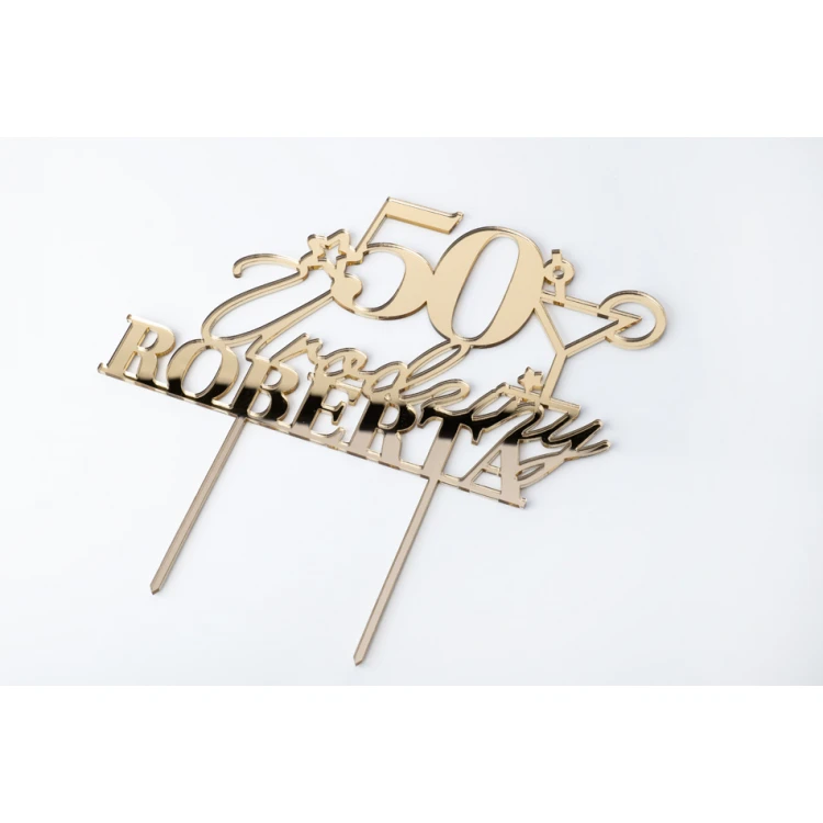 Torten Topper - 50. Geburtstag - Goldener Spiegel-Acryl - TOP059