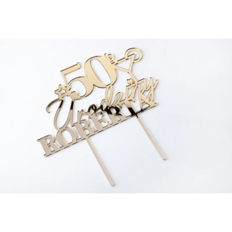 Torten Topper - 50. Geburtstag - Goldener Spiegel-Acryl - TOP059