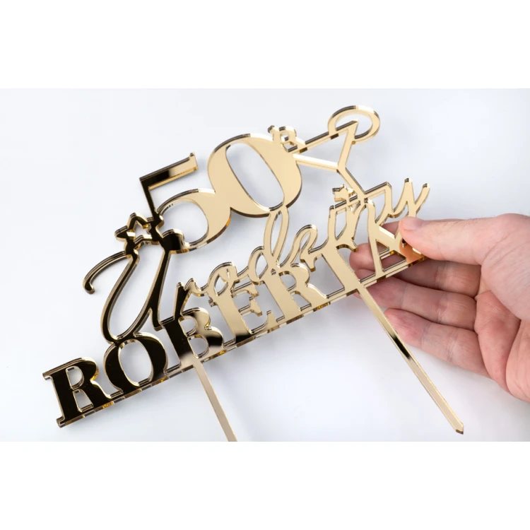 Torten Topper - 50. Geburtstag - Goldener Spiegel-Acryl - TOP059