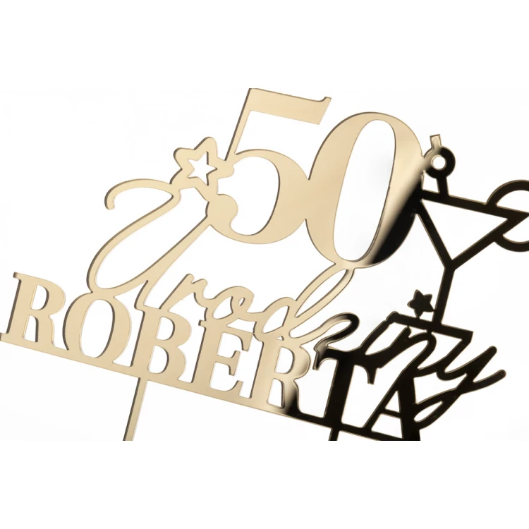 Torten Topper - 50. Geburtstag - Goldener Spiegel-Acryl - TOP059