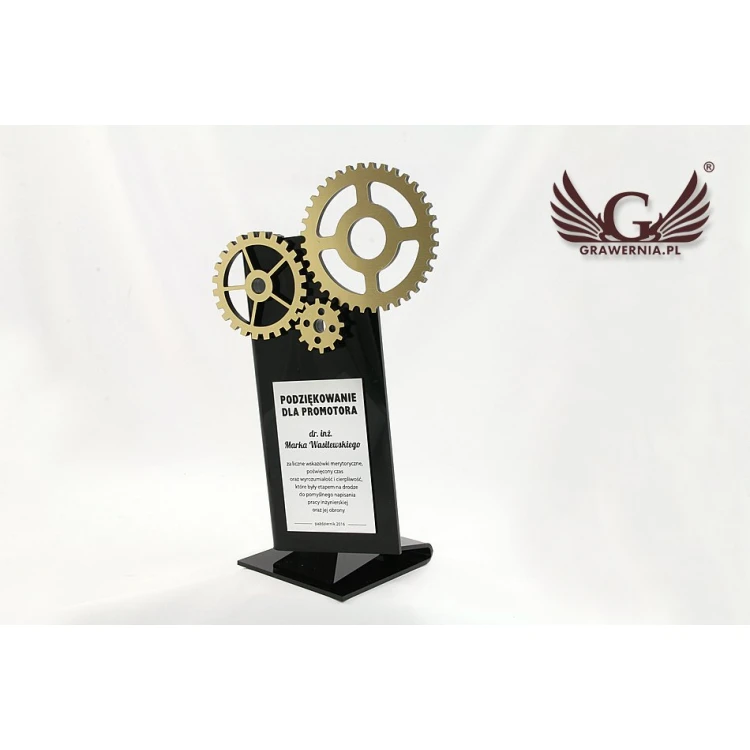 Akryl-Trophäe Zahnräder - Lasergravur und UV-Druck - Modell DTA33
