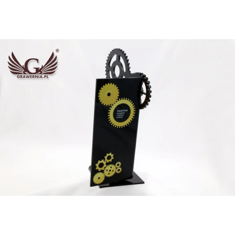 Akryl-Trophäe Zahnräder - Lasergravur und UV-Druck - Modell DTA33