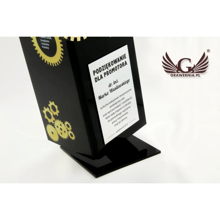Akryl-Trophäe Zahnräder - Lasergravur und UV-Druck - Modell DTA33