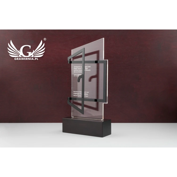 Plexiglas-Statuette auf Holzsockel - Open - Modell DTA58 - Höhe 25cm