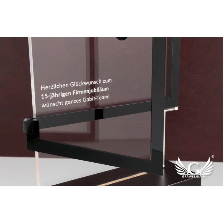 Plexiglas-Statuette auf Holzsockel - Open - Modell DTA58 - Höhe 25cm
