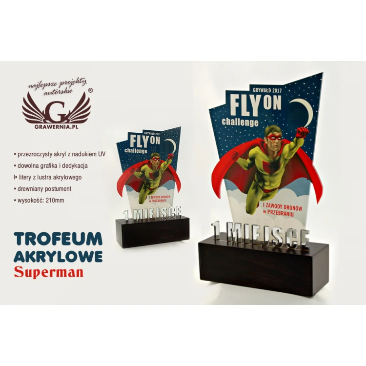 Akryl-Trophäe - SUPERMAN - Modell DTA39 - Höhe 21cm - UV-Druck