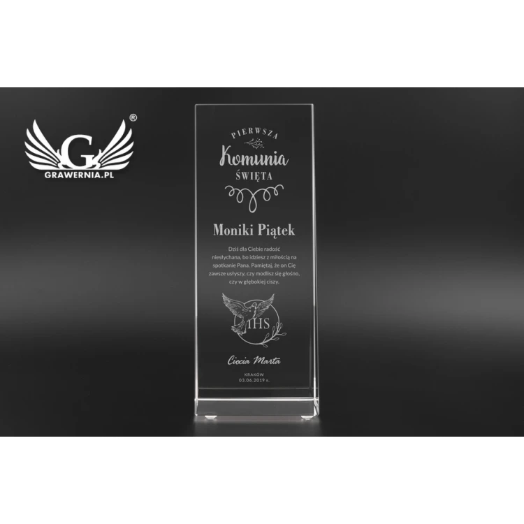 Glastrophäe in Etui PERLA - Erstkommunion Andenken - TSZ057