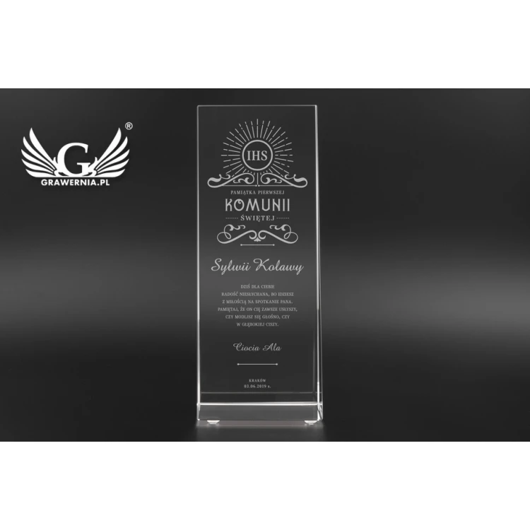 Glastrophäe in Etui PERLA - Erstkommunion Andenken - TSZ058