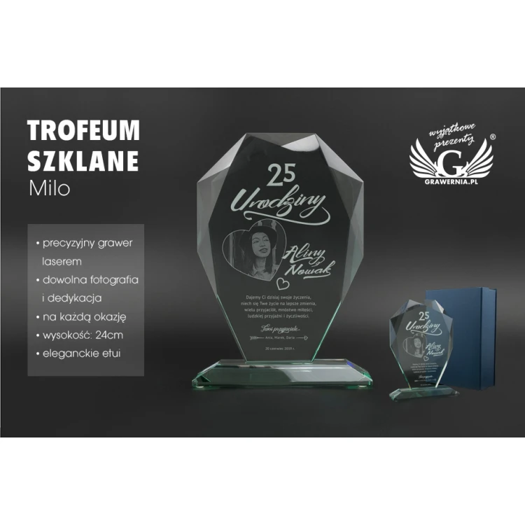 Glastrophäe in Etui - MILO mit Foto - Geburtstagsgeschenk - TSZ064