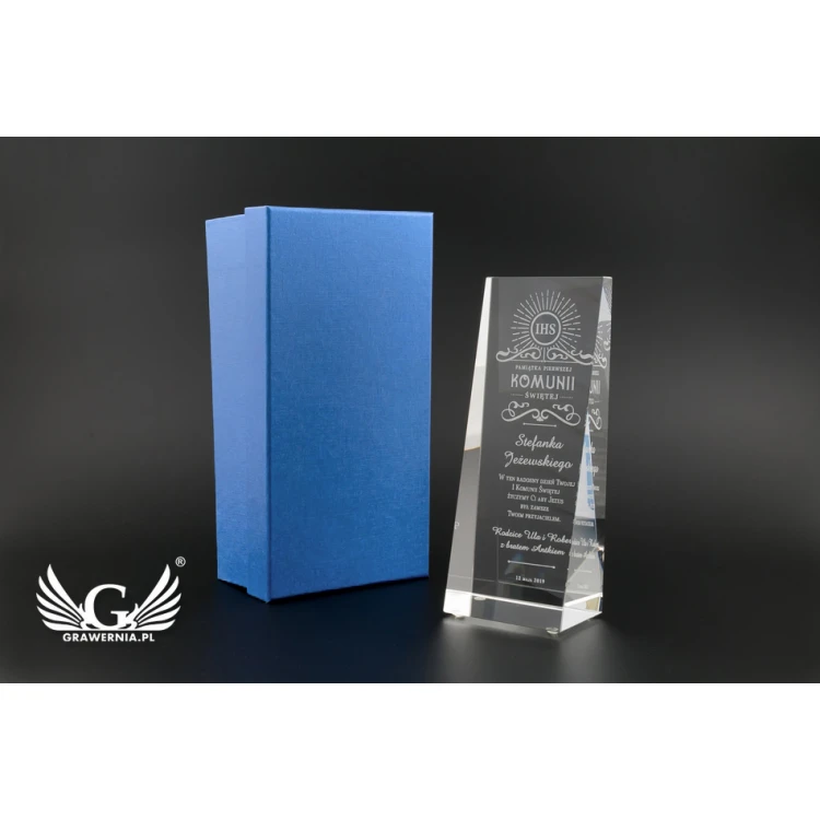 Glastrophäe in Etui PERLA - Erstkommunion Andenken - TSZ058