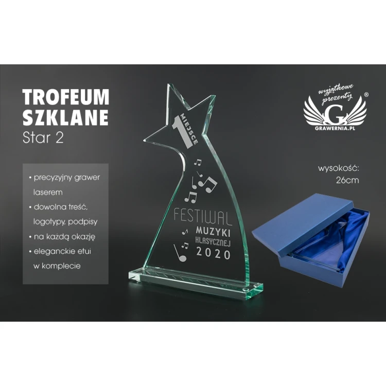 Glastrophäe in Etui - Star 2 - TSZ104