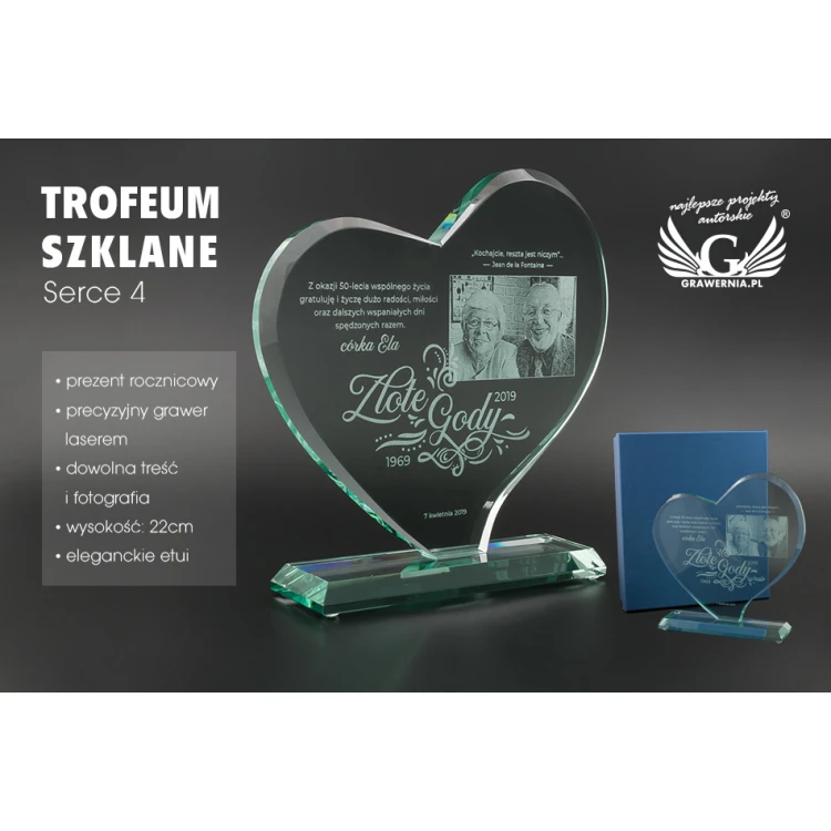 Glastrophäe in Etui mit Foto - HERZ 4 - TSZ072