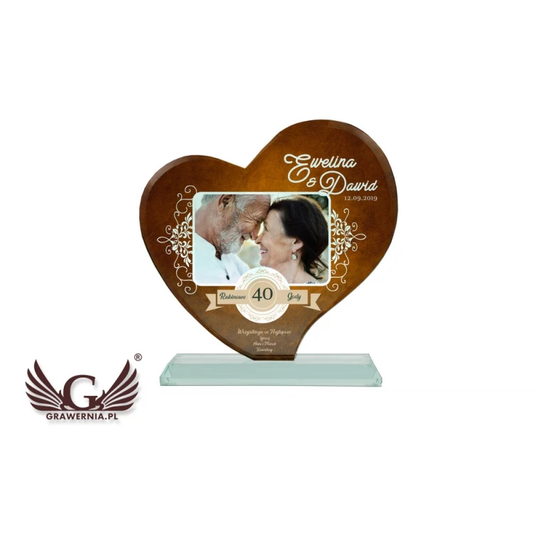 Glasstatuette mit Foto im Etui - HERZ 4 - Hochzeitstag - TSZ079