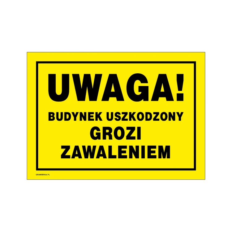 Achtung, beschädigtes Gebäude droht einzustürzen - Warnschild Größe 350x250mm - PVC - farbiger UV-Druck - BHP156