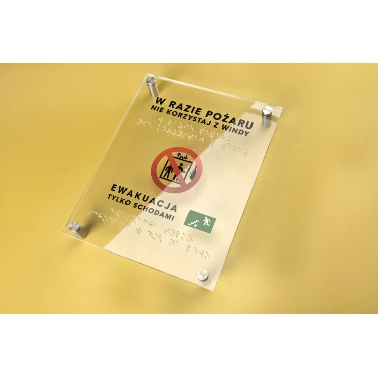 Im Brandfall nicht den Aufzug benutzen - Plexiglasschild mit Braille-Schrift - Größe 180x230mm - TAB270
