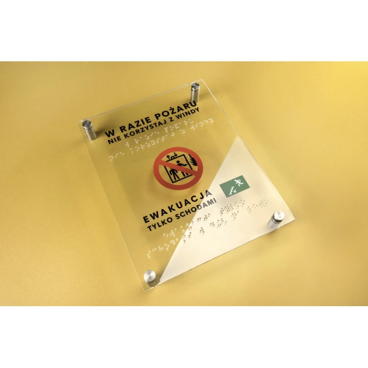 Im Brandfall nicht den Aufzug benutzen - Plexiglasschild mit Braille-Schrift - Größe 180x230mm - TAB270