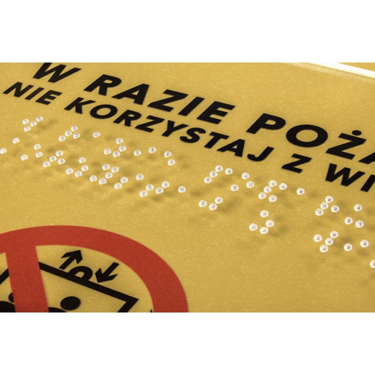 Im Brandfall nicht den Aufzug benutzen - Plexiglasschild mit Braille-Schrift - Größe 180x230mm - TAB270