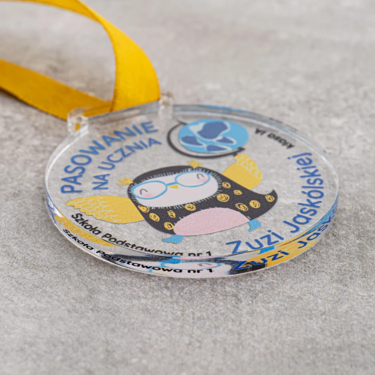 Medaille für den Schülerausweis - 5mm dickes transparentes Acryl - Durchmesser 60mm - MGR117