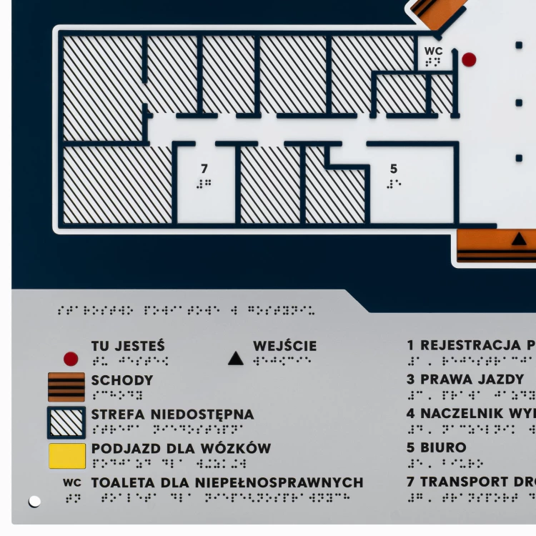 Braille-Fliesenplan - PVC hart, ADA-Kunststoff, Laminat und Acryl - Abmessung 475x480 mm - TAB675