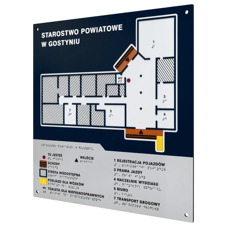 Braille-Fliesenplan - PVC hart, ADA-Kunststoff, Laminat und Acryl - Abmessung 475x480 mm - TAB675