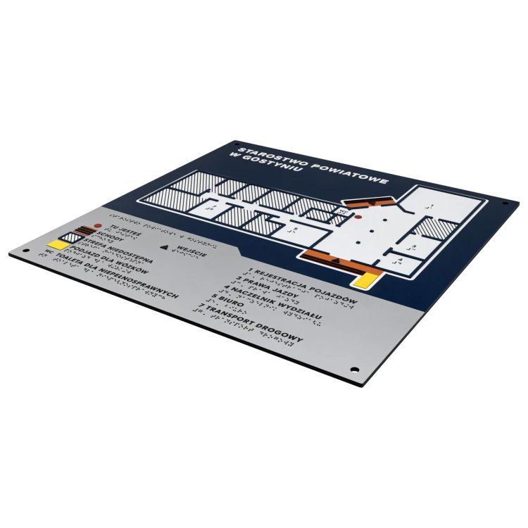 Braille-Fliesenplan - PVC hart, ADA-Kunststoff, Laminat und Acryl - Abmessung 475x480 mm - TAB675