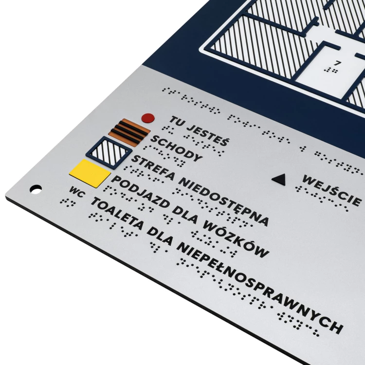 Braille-Fliesenplan - PVC hart, ADA-Kunststoff, Laminat und Acryl - Abmessung 475x480 mm - TAB675