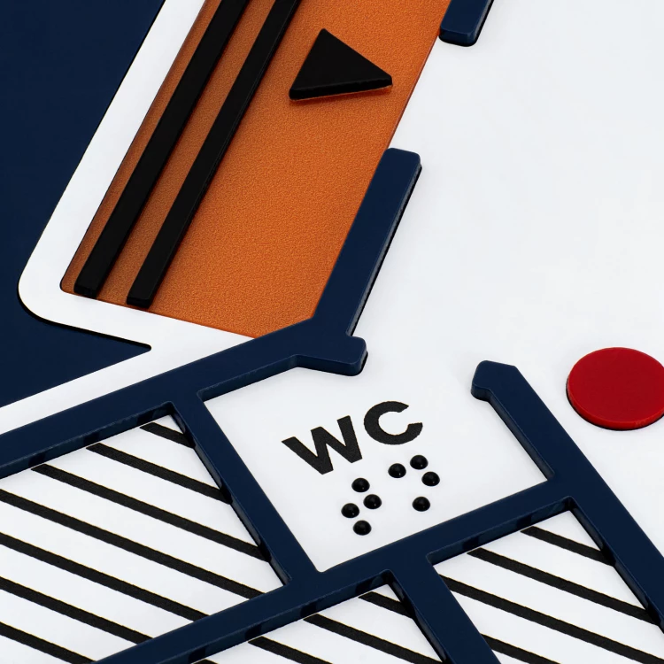 Braille-Fliesenplan - PVC hart, ADA-Kunststoff, Laminat und Acryl - Abmessung 475x480 mm - TAB675