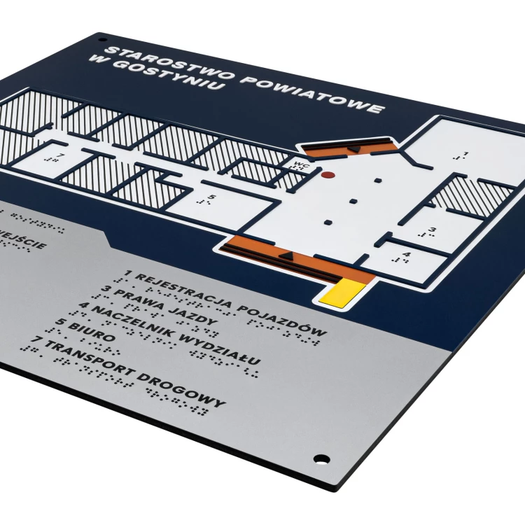 Braille-Fliesenplan - PVC hart, ADA-Kunststoff, Laminat und Acryl - Abmessung 475x480 mm - TAB675