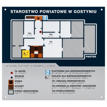 Blindenschrift-Fliesenplan - PVC hart, ADA-Kunststoff, Laminat und Acryl - Abmessung 480x440 mm - TAB676