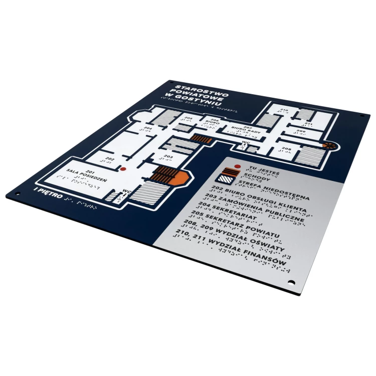 Blindenschrift-Fliesenplan - PVC hart, ADA-Kunststoff, Laminat und Acryl - Abmessung 450x520 mm - TAB677