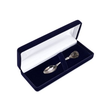 Silberlöffel mit Rassel in Veloursbox mit Widmung - Taufandenken - SRB018