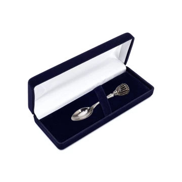 Silberlöffel mit Rassel in Veloursbox mit Widmung - Taufandenken - SRB018