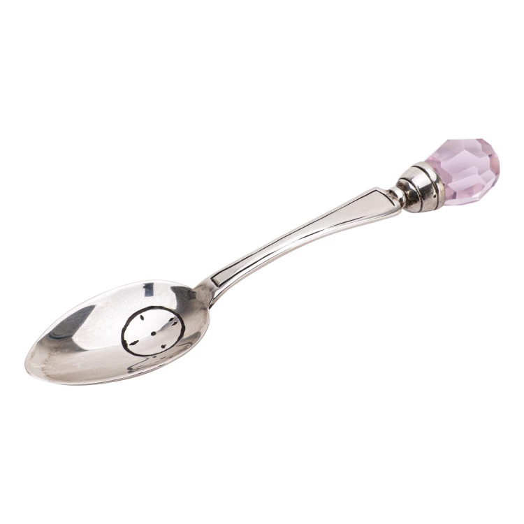 Silberlöffel mit rosa Kristall in Holzbox mit Widmung - Taufandenken - SRB042-1