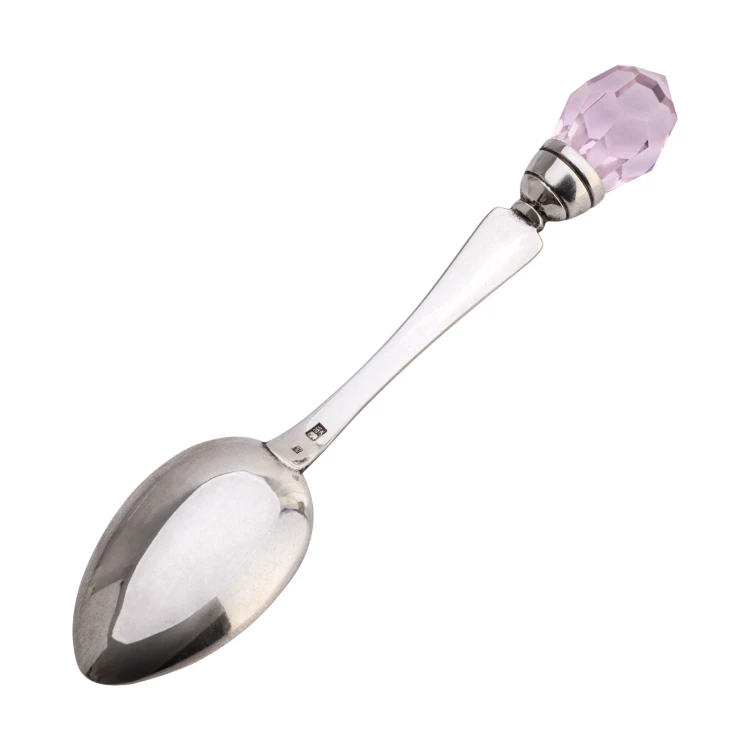 Silberlöffel mit rosa Kristall in Veloursbox mit Widmung - Taufandenken - SRB042