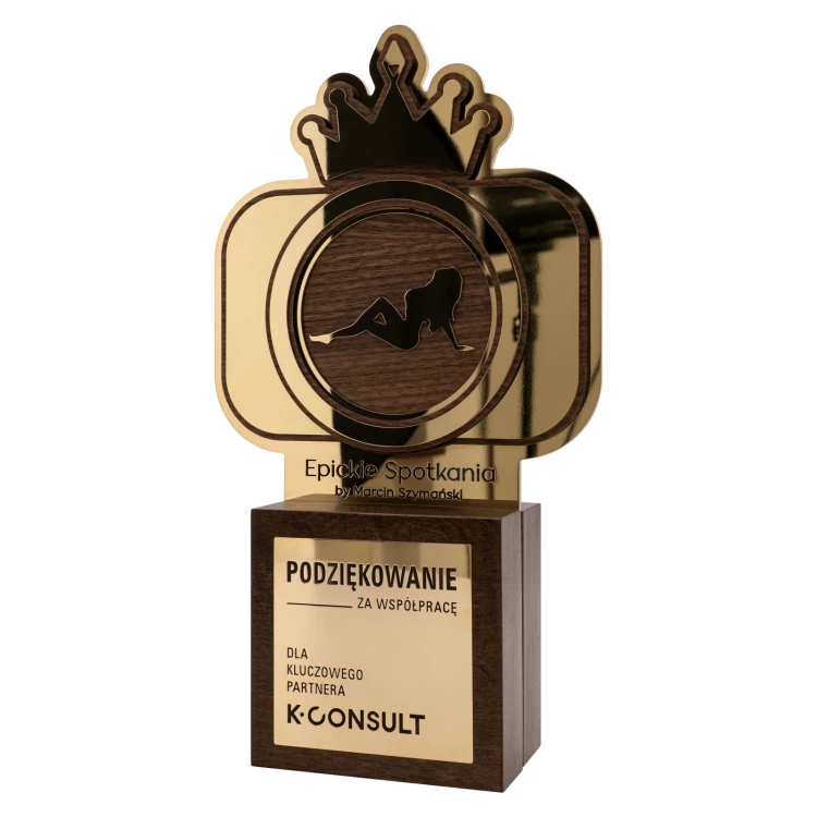 Exklusive Geschäftsstatuette mit Gravur - Massivholz und Messing - H 294 mm - DTA169