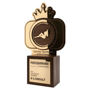 Exklusive Geschäftsstatuette mit Gravur - Massivholz und Messing - H 294 mm - DTA169