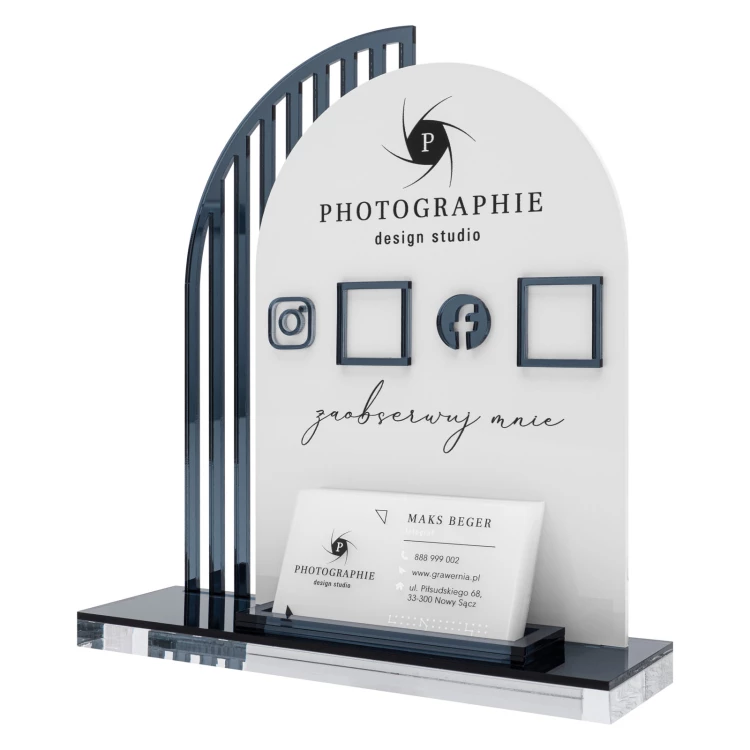 Acrylständer mit QR-Codes und Platz für Visitenkarten - H 23 cm - ST081
