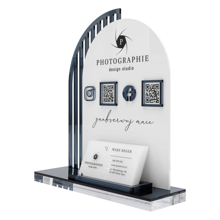Acrylständer mit QR-Codes und Platz für Visitenkarten - H 23 cm - ST081