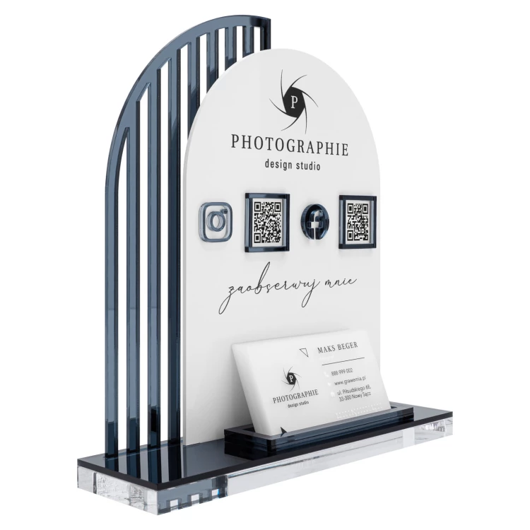 Acrylständer mit QR-Codes und Platz für Visitenkarten - H 23 cm - ST081