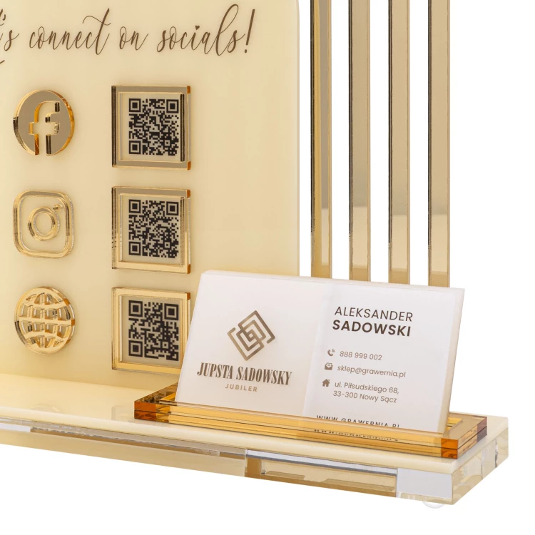 Acrylständer mit QR-Codes und Platz für Visitenkarten - H 23 cm - ST085