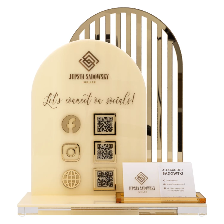 Acrylständer mit QR-Codes und Platz für Visitenkarten - H 23 cm - ST085