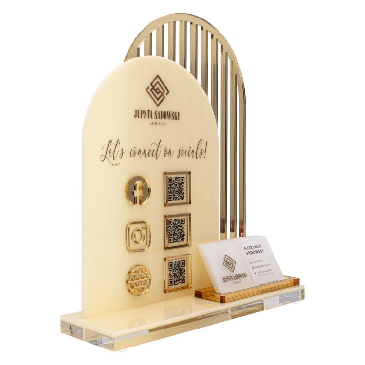 Acrylständer mit QR-Codes und Platz für Visitenkarten - H 23 cm - ST085