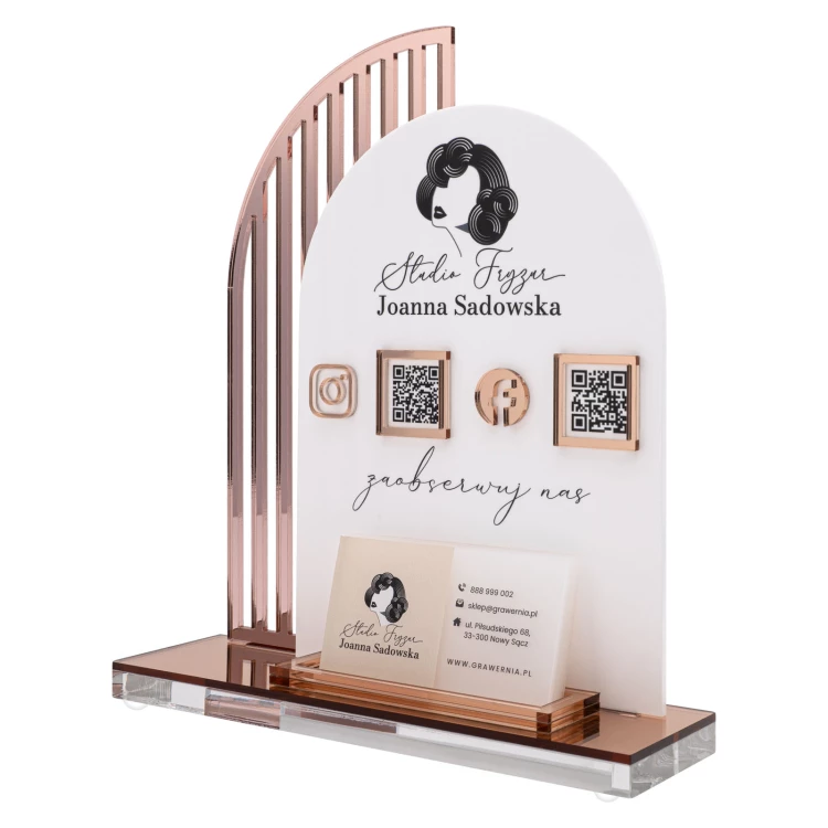 Acrylständer mit QR-Codes und Platz für Visitenkarten - H 23 cm - ST086
