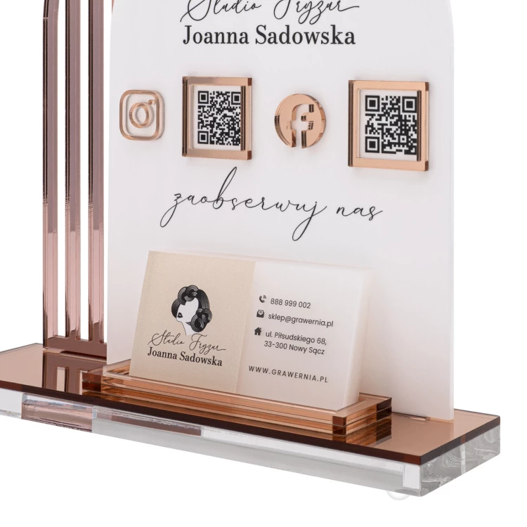 Acrylständer mit QR-Codes und Platz für Visitenkarten - H 23 cm - ST086