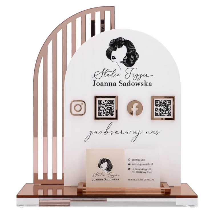 Acrylständer mit QR-Codes und Platz für Visitenkarten - H 23 cm - ST086