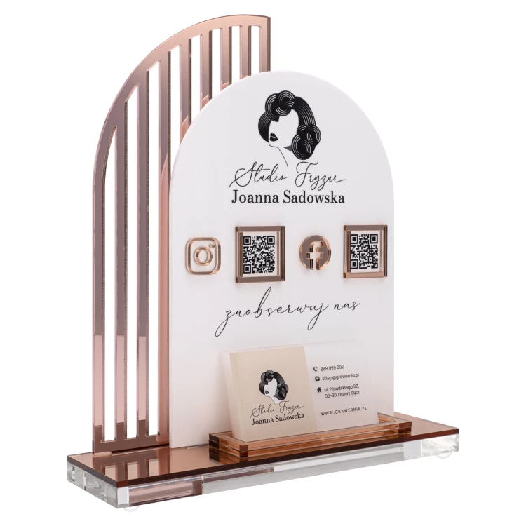 Acrylständer mit QR-Codes und Platz für Visitenkarten - H 23 cm - ST086