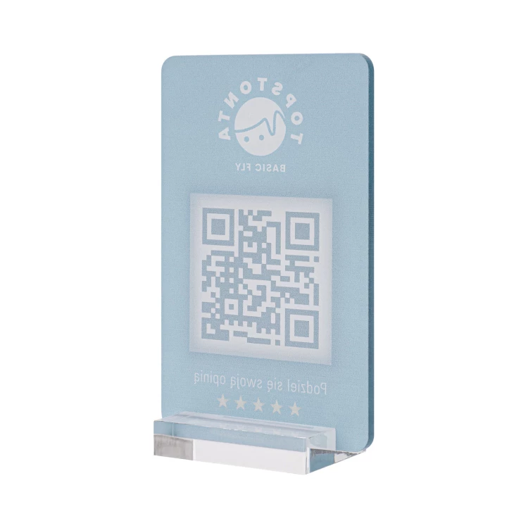 Informationsstand mit QR-Code - transparentes Acryl mit UV-Druck - Abmessungen 55x95mm - ST062