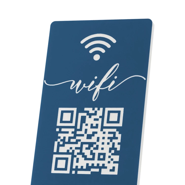 Informationsständer mit QR-Code - blaues Gravurlaminat - Größe 50x110mm - ST060
