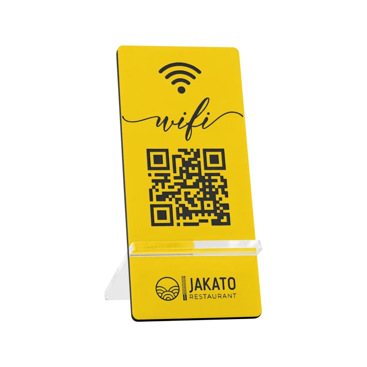 Informationsständer mit QR-Code - gelbes Gravurlaminat - Größe 50x110mm - ST065